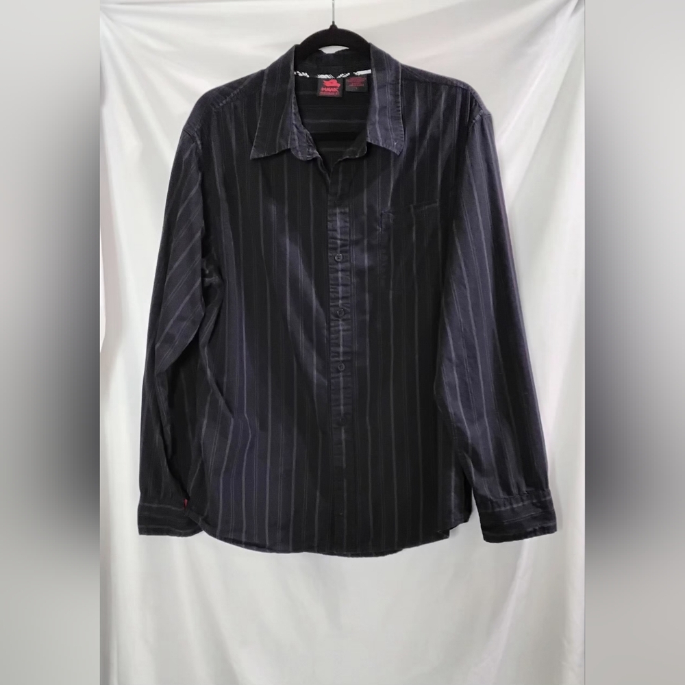 Tony Hawk Mens Long Sleeve Button Up Black Purple Stripes Shirt Mens Large